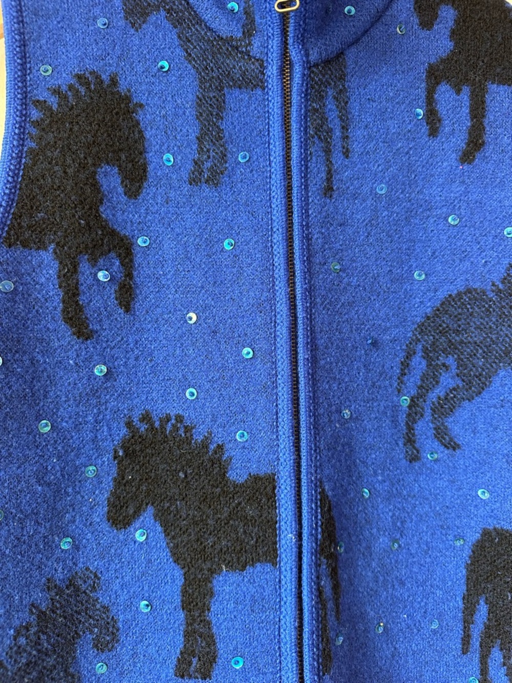 Tally Ho Vintage Blue Horse Wool Zip Vest Size M - Picture 4 of 6